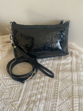 Sharif 1827 Black Patent Leather Paisley Embossed Clutch Crossbody Bag (Vintage)